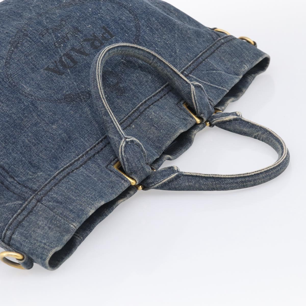 PRADA Canapa Hand Bag Denim Blue Gold Tone Auth ep17099