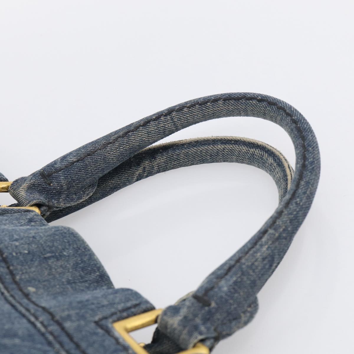 PRADA Canapa Hand Bag Denim Blue Gold Tone Auth ep17099