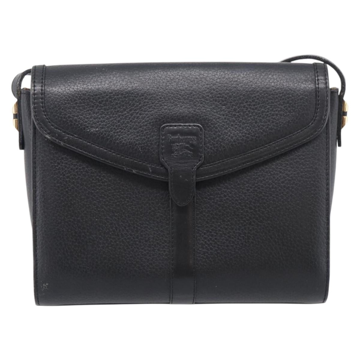 Burberrys Shoulder Bag Leather Black Gold Tone Auth ep17102