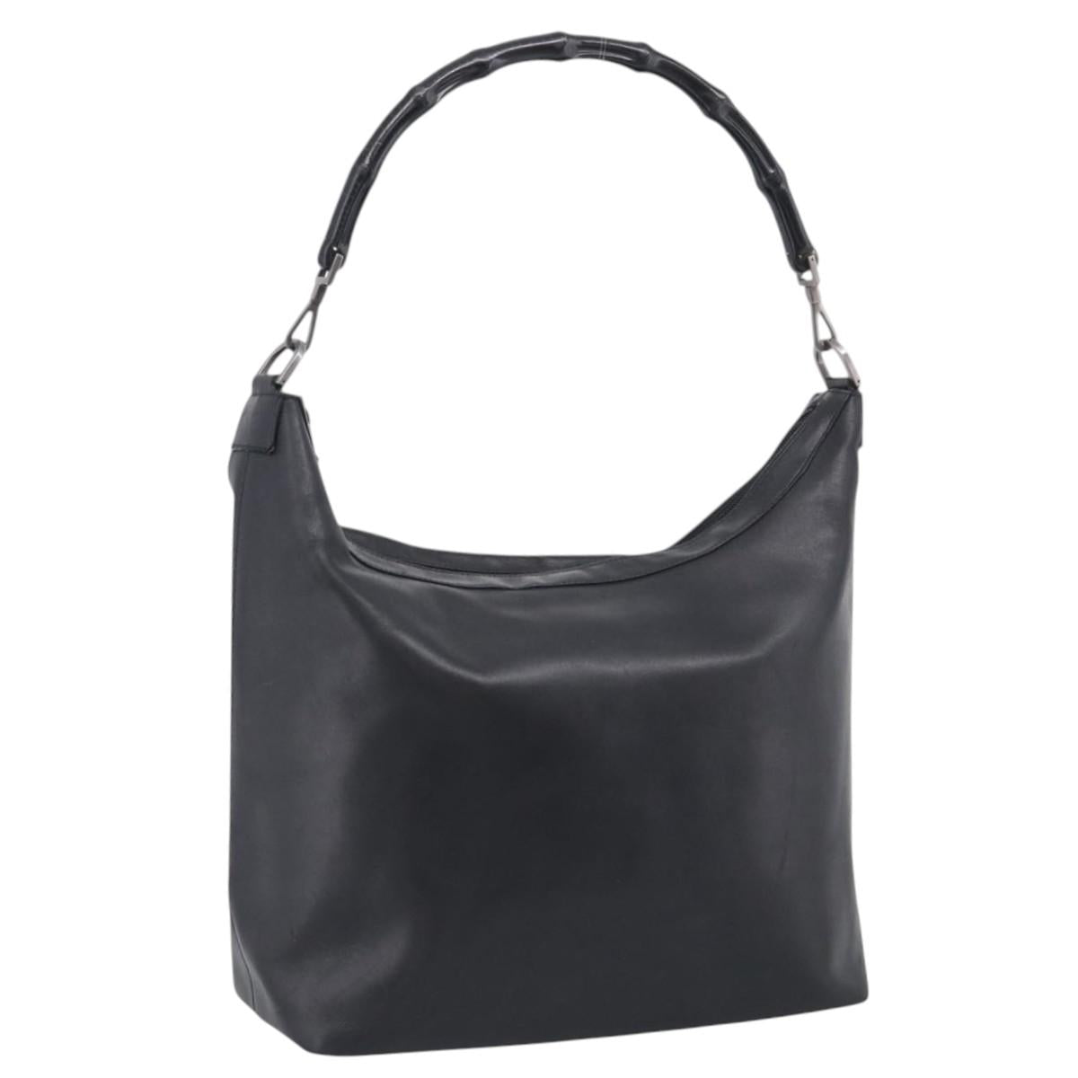 GUCCI Bamboo Tote Bag Leather Black Silver 000 0833 2853 Auth ep17106