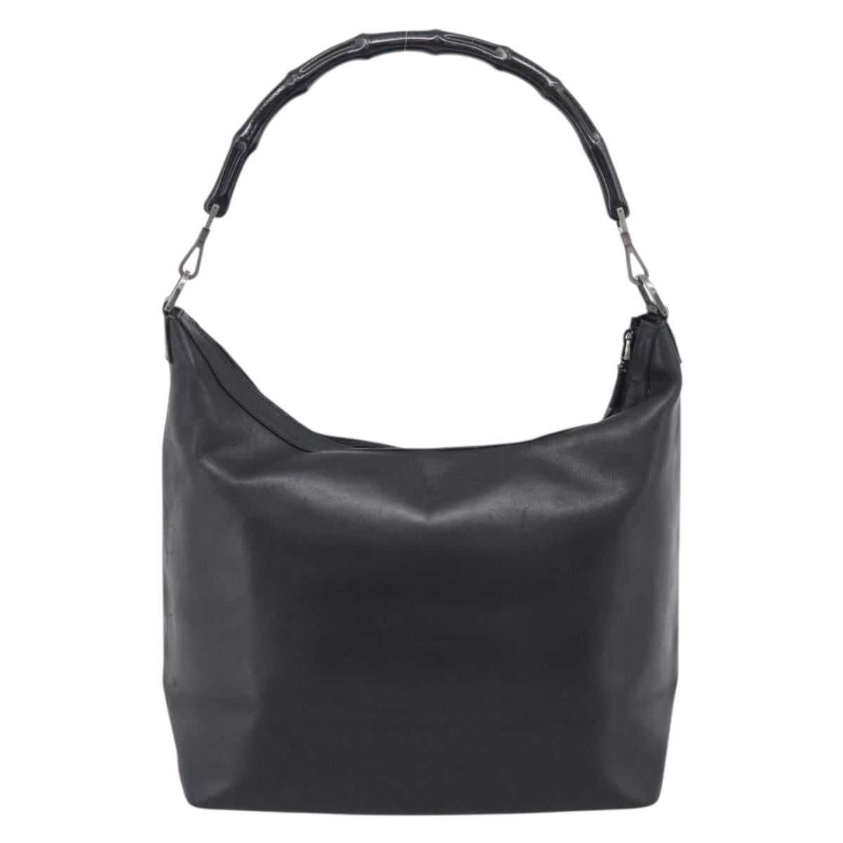 GUCCI Bamboo Tote Bag Leather Black Silver 000 0833 2853 Auth ep17106