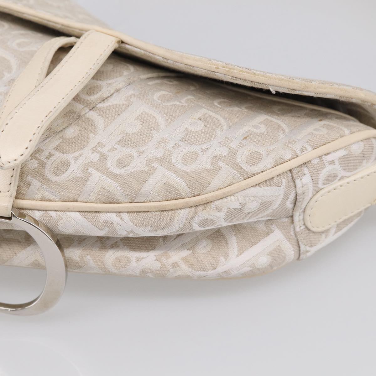 Christian Dior Trotter Canvas saddle Hand Bag Beige Silver Auth ep17108V