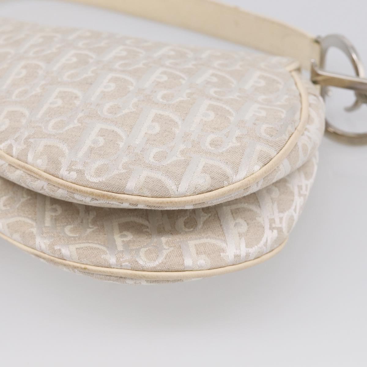 Christian Dior Trotter Canvas saddle Hand Bag Beige Silver Auth ep17108V
