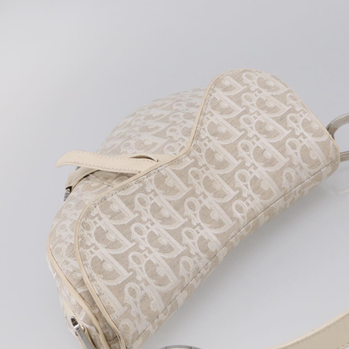 Christian Dior Trotter Canvas saddle Hand Bag Beige Silver Auth ep17108V
