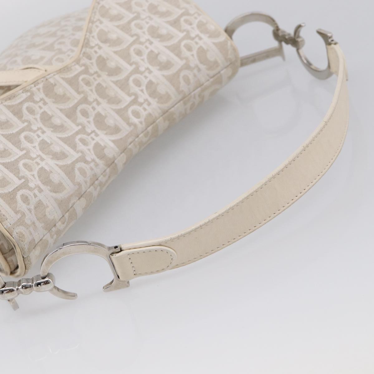 Christian Dior Trotter Canvas saddle Hand Bag Beige Silver Auth ep17108V
