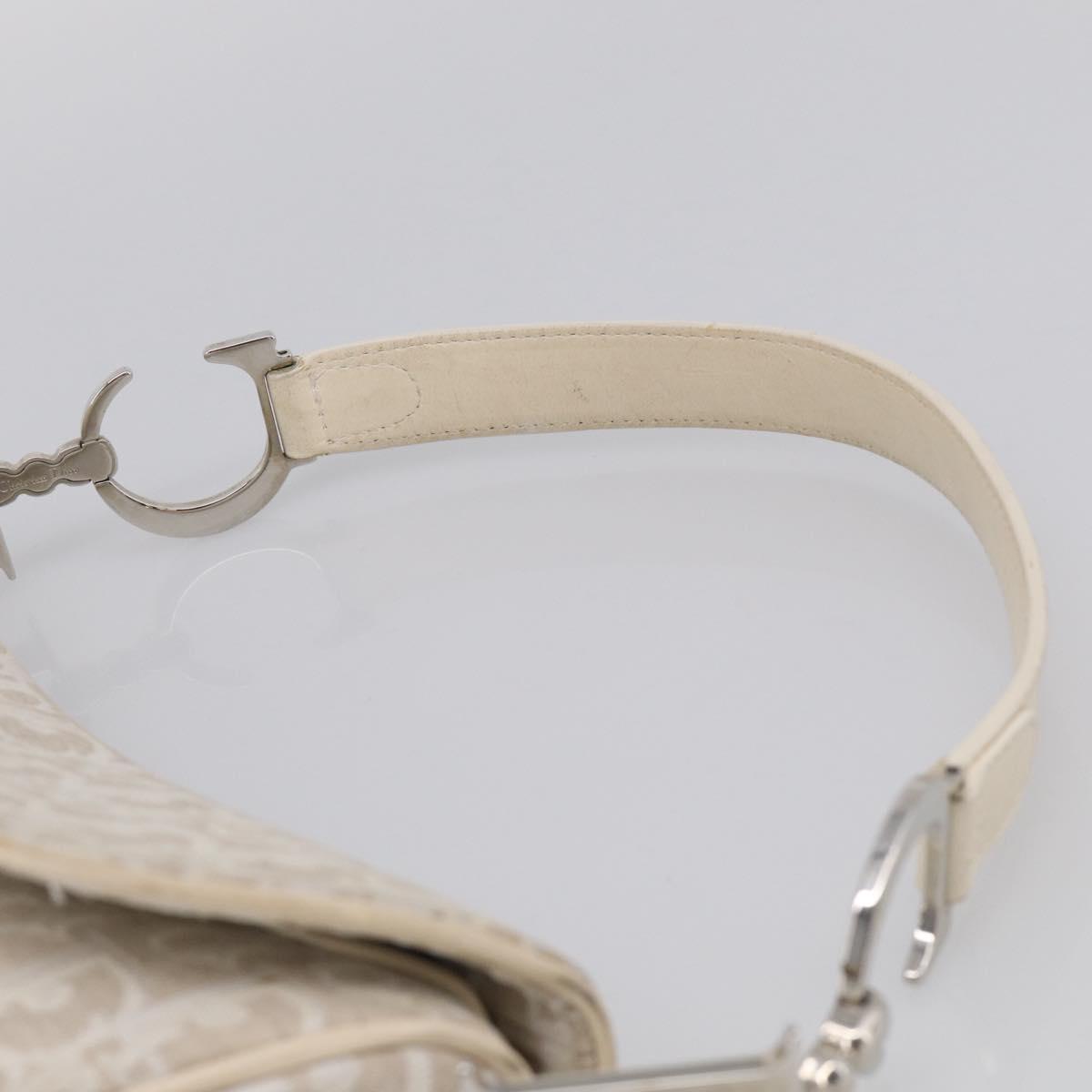 Christian Dior Trotter Canvas saddle Hand Bag Beige Silver Auth ep17108V