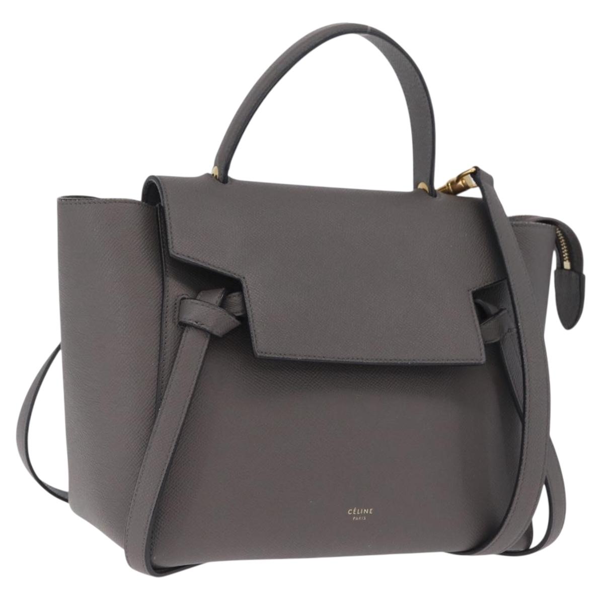 CELINE Micro Belt Hand Bag Leather 2way Gray Gold Auth ep17126V