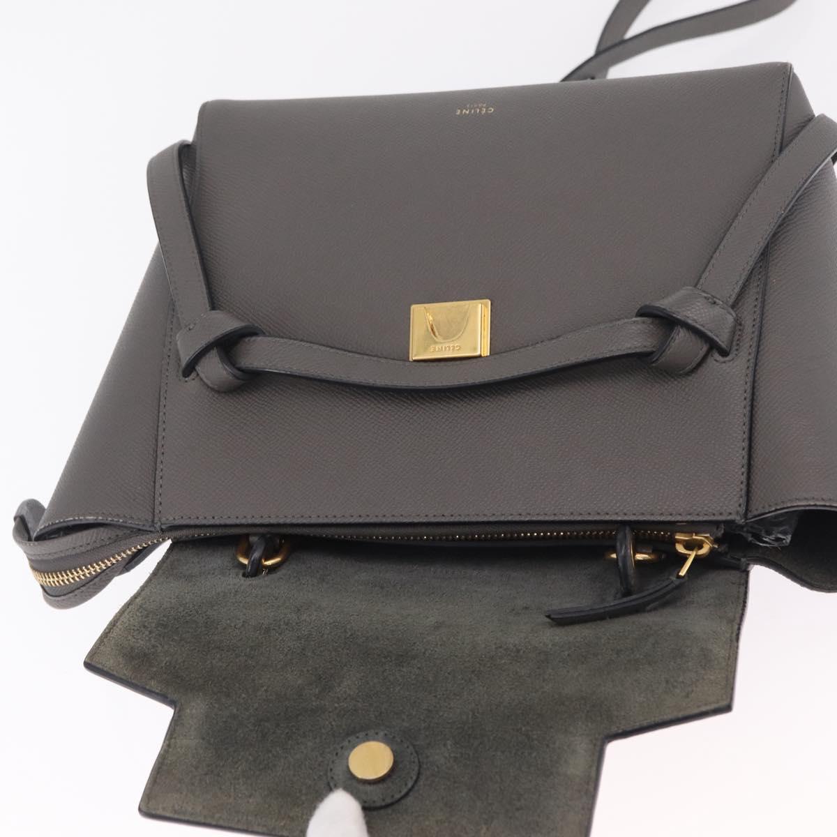 CELINE Micro Belt Hand Bag Leather 2way Gray Gold Auth ep17126V