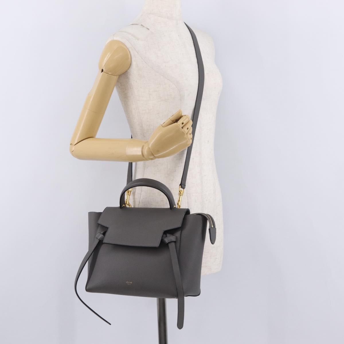 CELINE Micro Belt Hand Bag Leather 2way Gray Gold Auth ep17126V