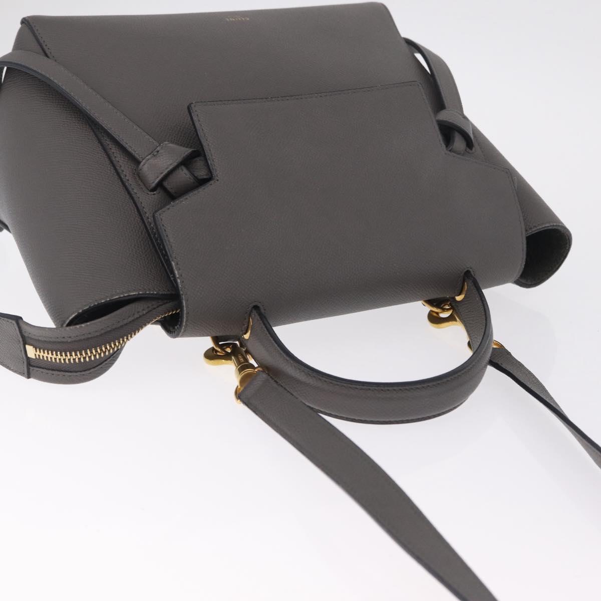 CELINE Micro Belt Hand Bag Leather 2way Gray Gold Auth ep17126V