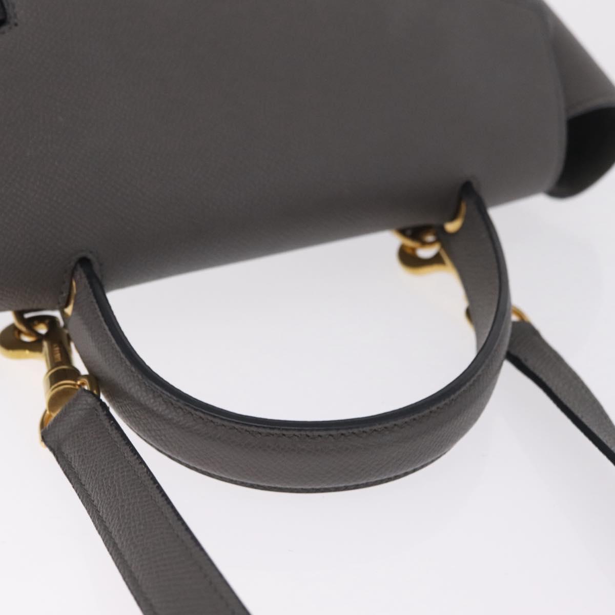 CELINE Micro Belt Hand Bag Leather 2way Gray Gold Auth ep17126V