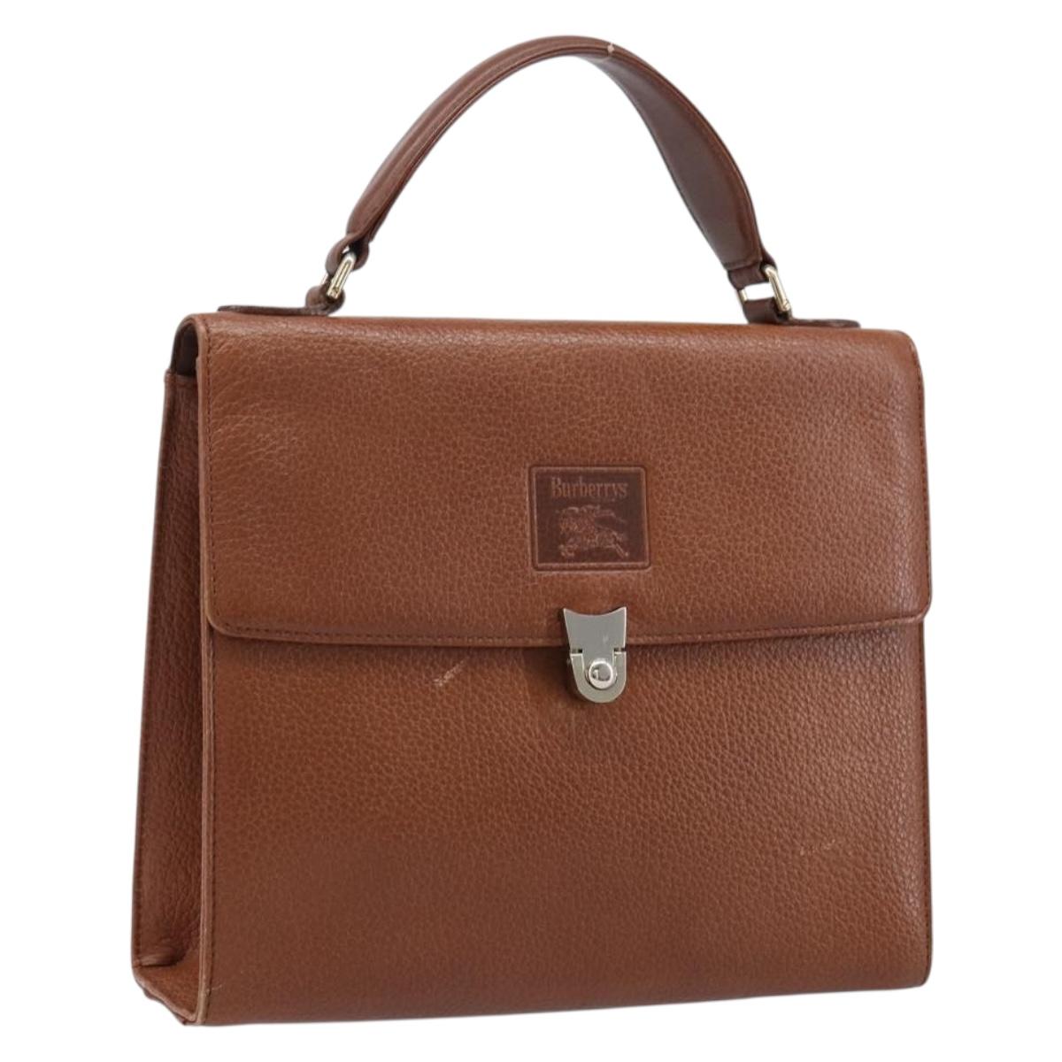 Burberrys Hand Bag Leather Brown Gold Auth ep17148