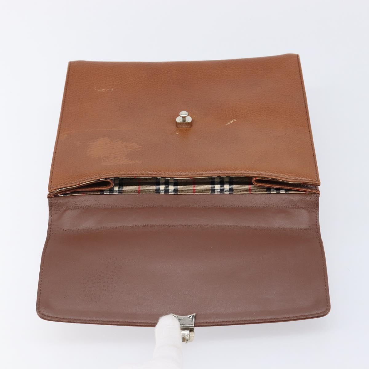 Burberrys Hand Bag Leather Brown Gold Auth ep17148
