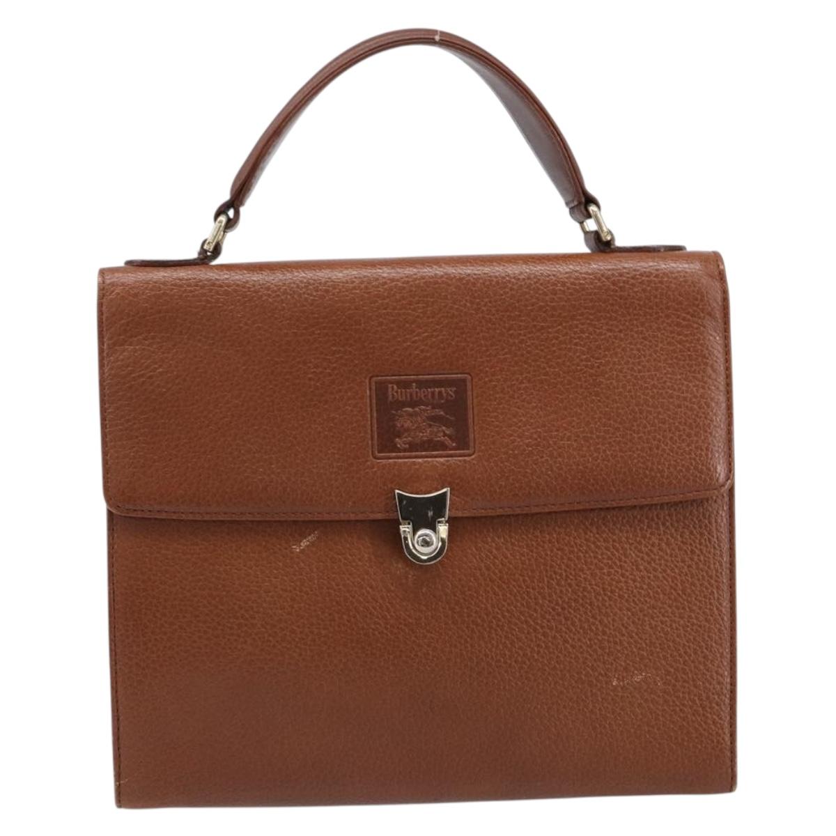 Burberrys Hand Bag Leather Brown Gold Auth ep17148