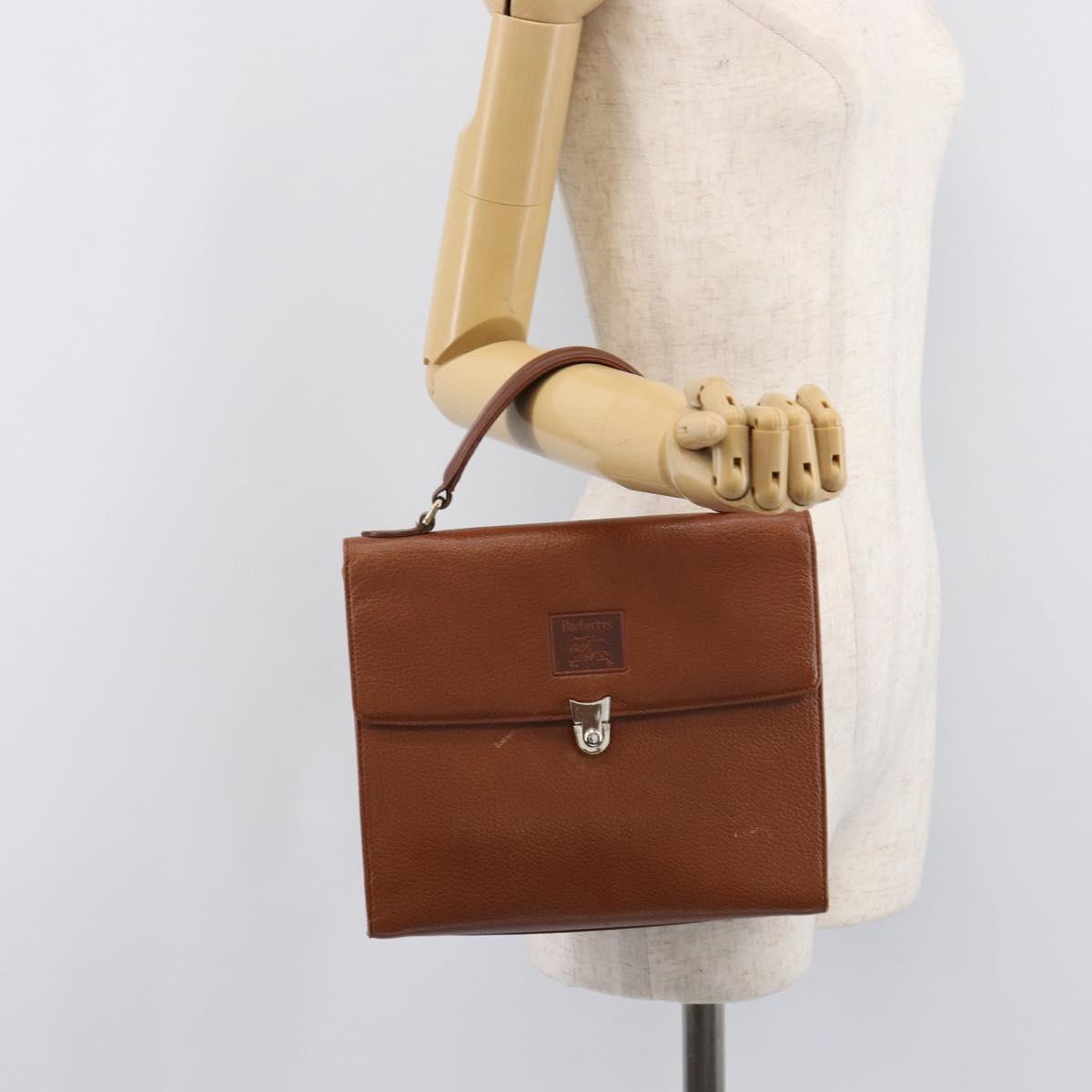 Burberrys Hand Bag Leather Brown Gold Auth ep17148