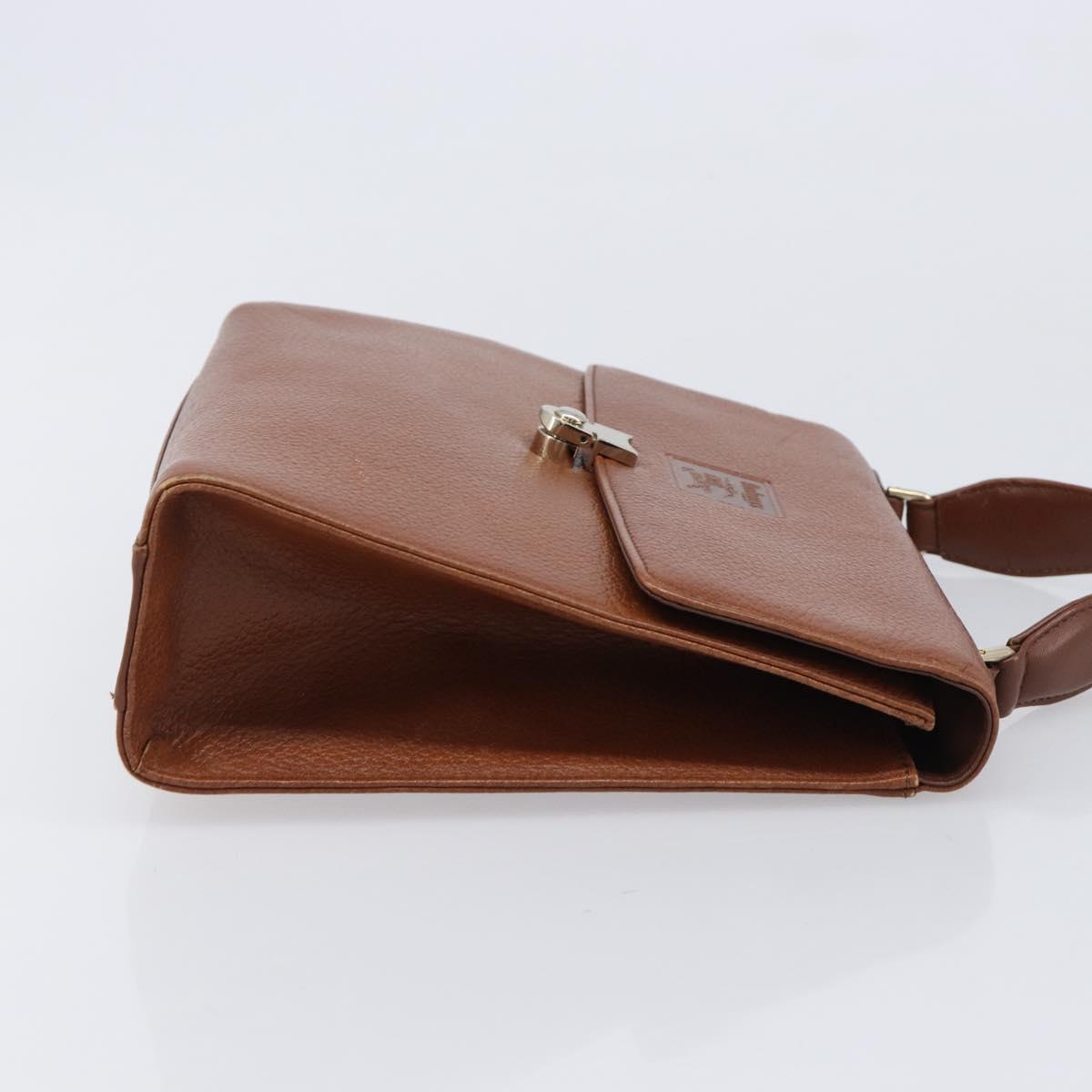 Burberrys Hand Bag Leather Brown Gold Auth ep17148