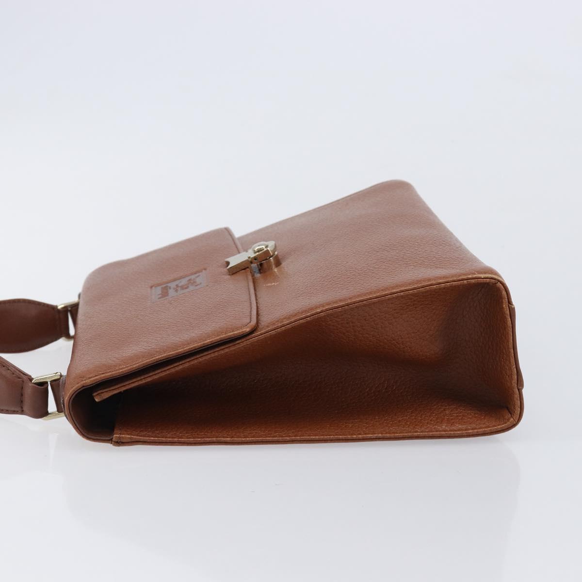 Burberrys Hand Bag Leather Brown Gold Auth ep17148