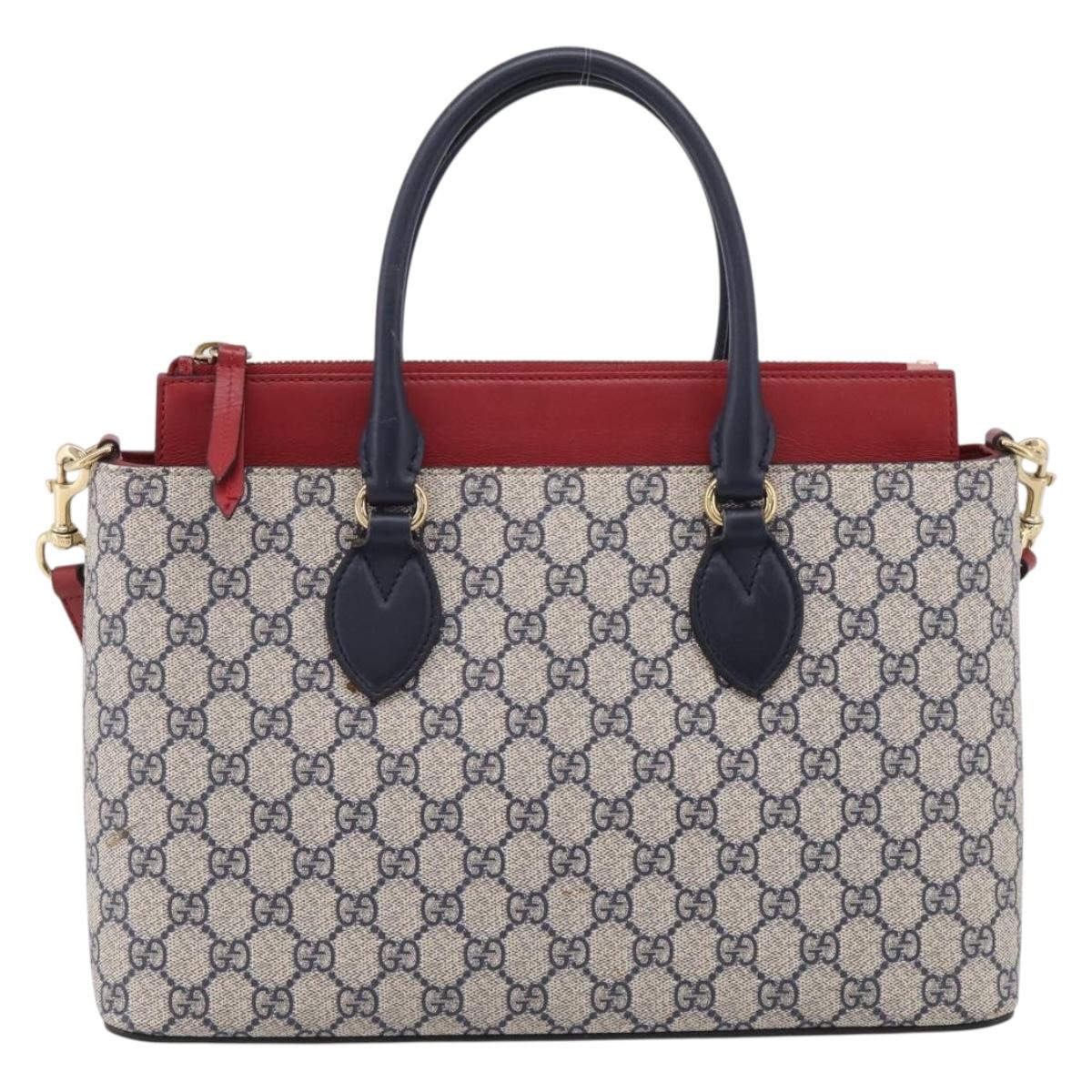 GUCCI GG Supreme Hand Bag PVC 2way Navy Gold 409534 Auth ep17157V