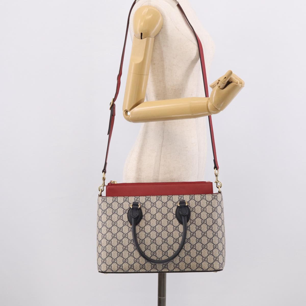 GUCCI GG Supreme Hand Bag PVC 2way Navy Gold 409534 Auth ep17157V
