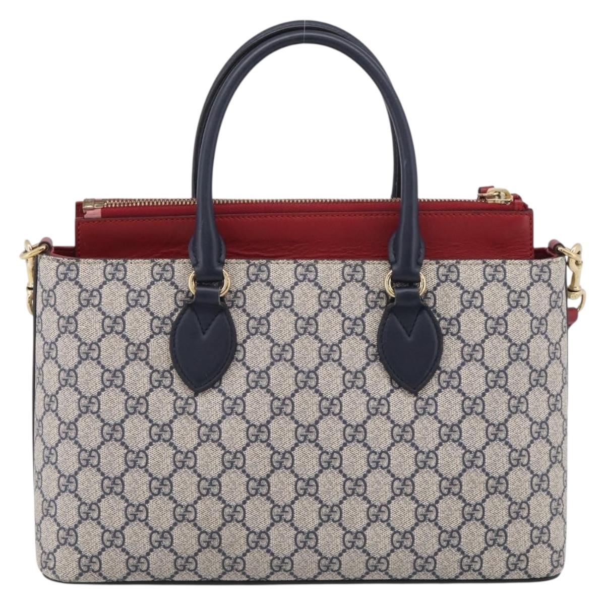 GUCCI GG Supreme Hand Bag PVC 2way Navy Gold 409534 Auth ep17157V