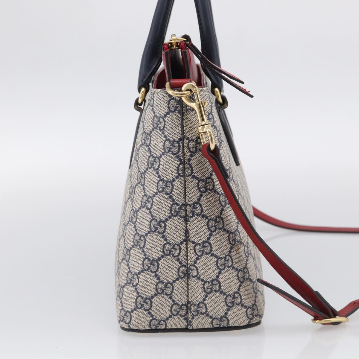 GUCCI GG Supreme Hand Bag PVC 2way Navy Gold 409534 Auth ep17157V