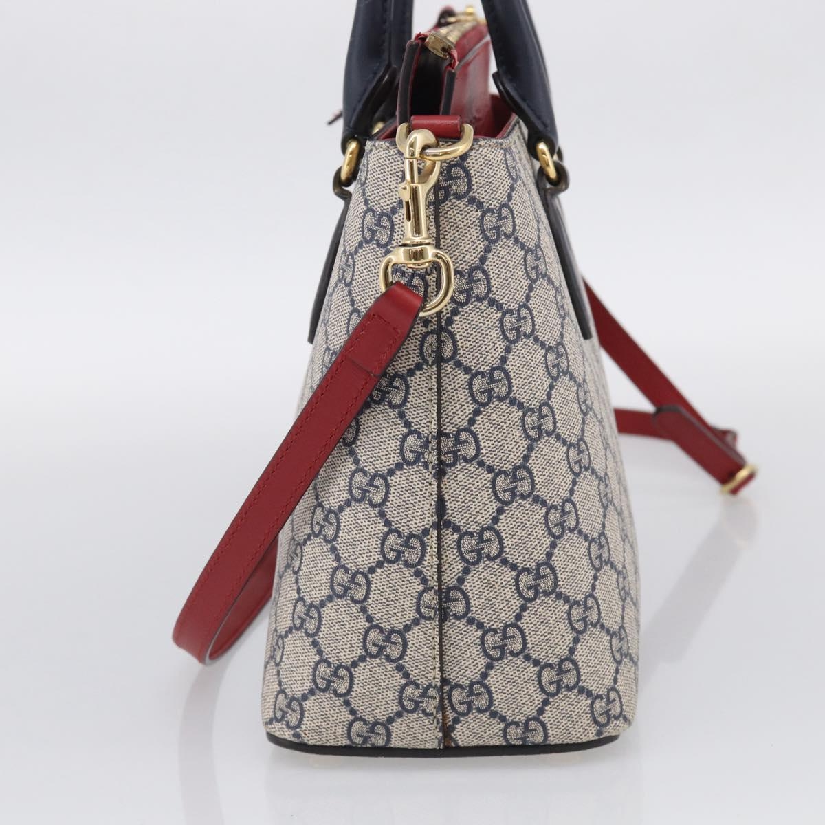 GUCCI GG Supreme Hand Bag PVC 2way Navy Gold 409534 Auth ep17157V