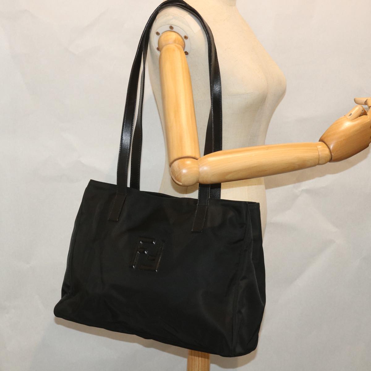 FENDI Tote Bag Nylon Black Auth ep1931