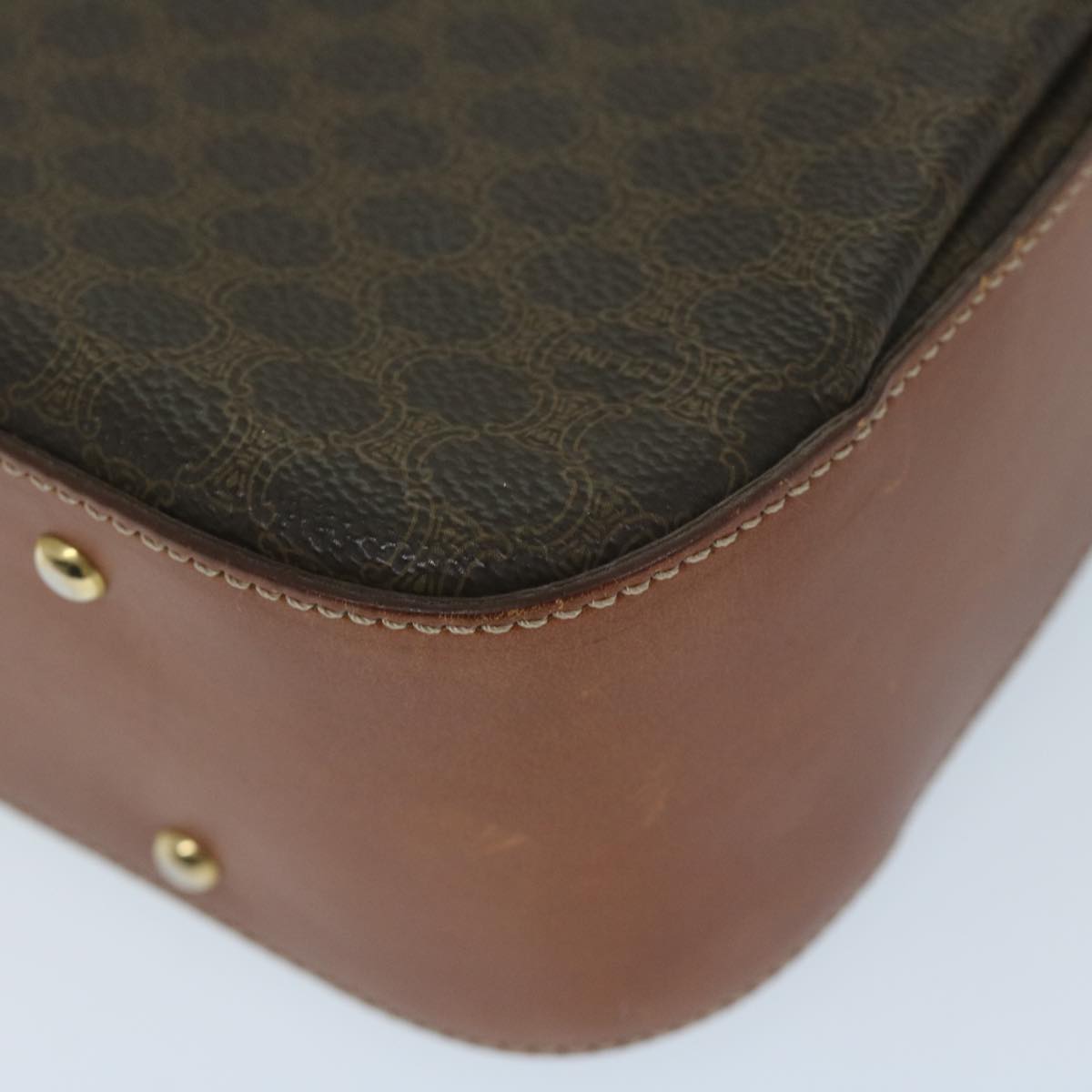 CELINE Macadam Canvas Hand Bag PVC Leather Brown Auth ep2930