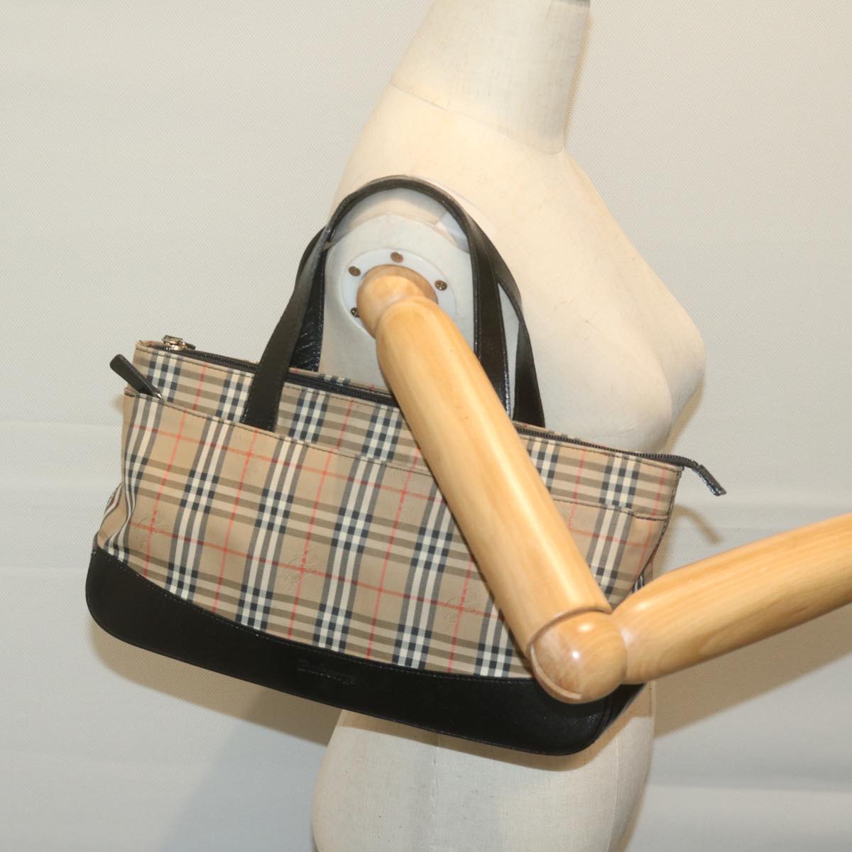 Burberrys Nova Check Hand Bag Canvas Beige Auth ep3023