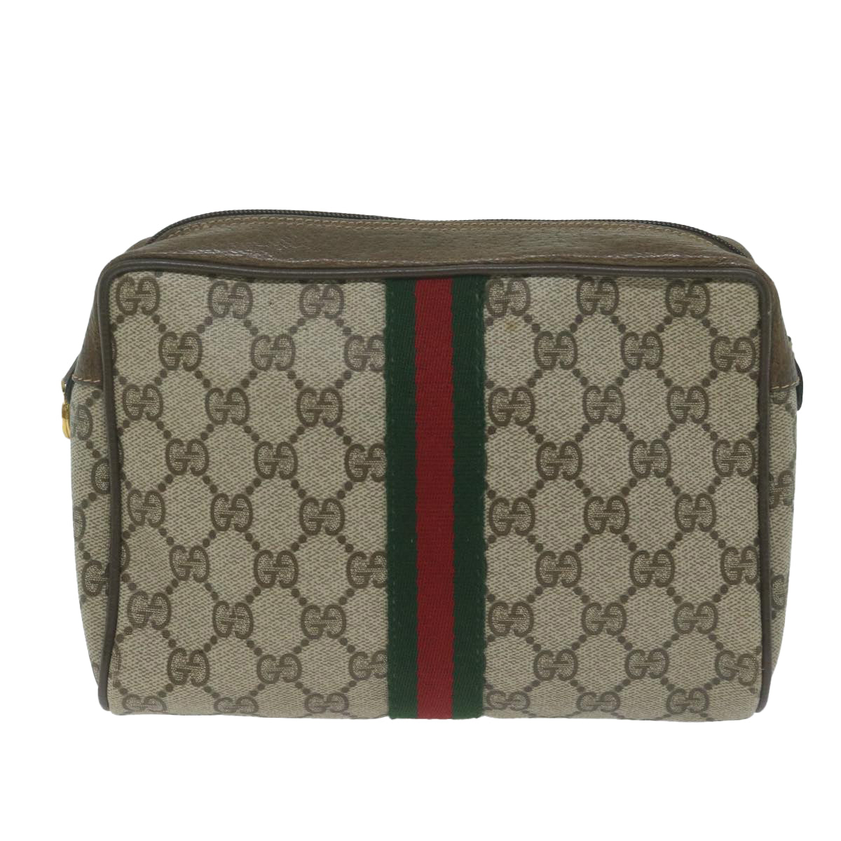 GUCCI GG Supreme Web Sherry Line Clutch Bag Beige Red 56 01 012 Auth ep3084