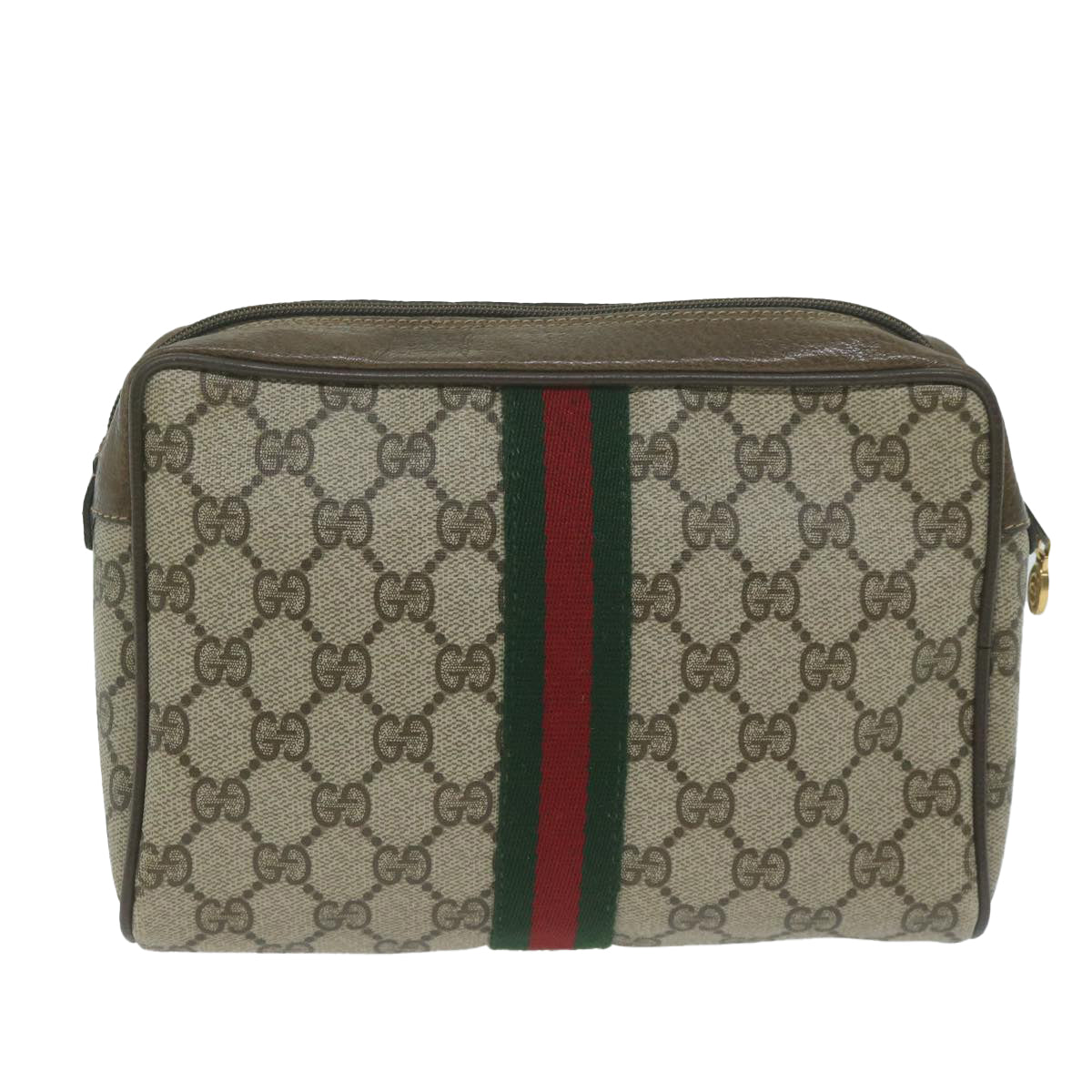 GUCCI GG Supreme Web Sherry Line Clutch Bag Beige Red 56 01 012 Auth ep3084