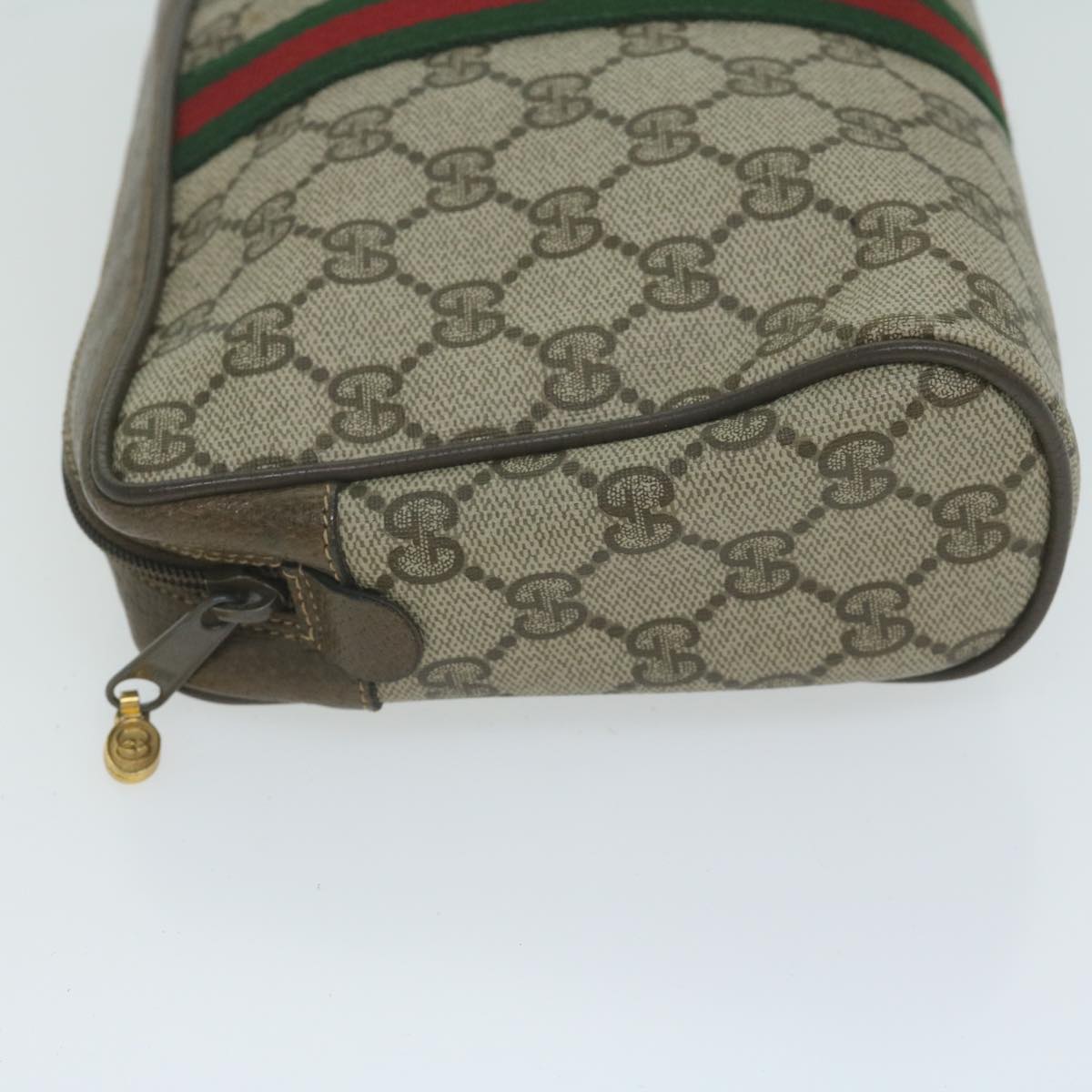 GUCCI GG Supreme Web Sherry Line Clutch Bag Beige Red 56 01 012 Auth ep3084