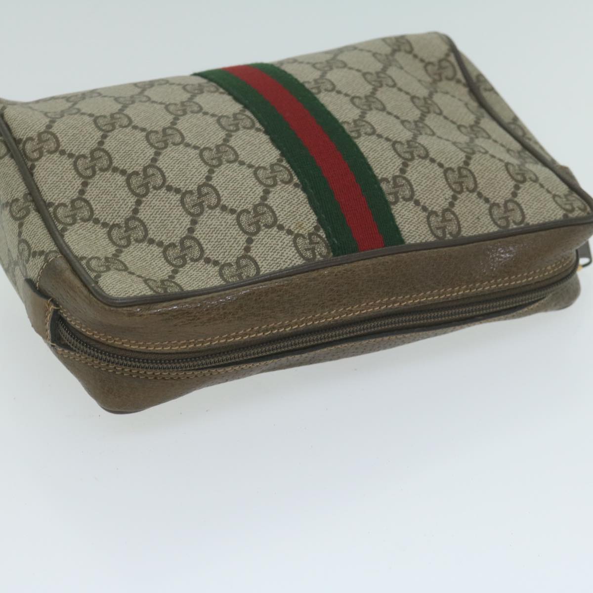 GUCCI GG Supreme Web Sherry Line Clutch Bag Beige Red 56 01 012 Auth ep3084