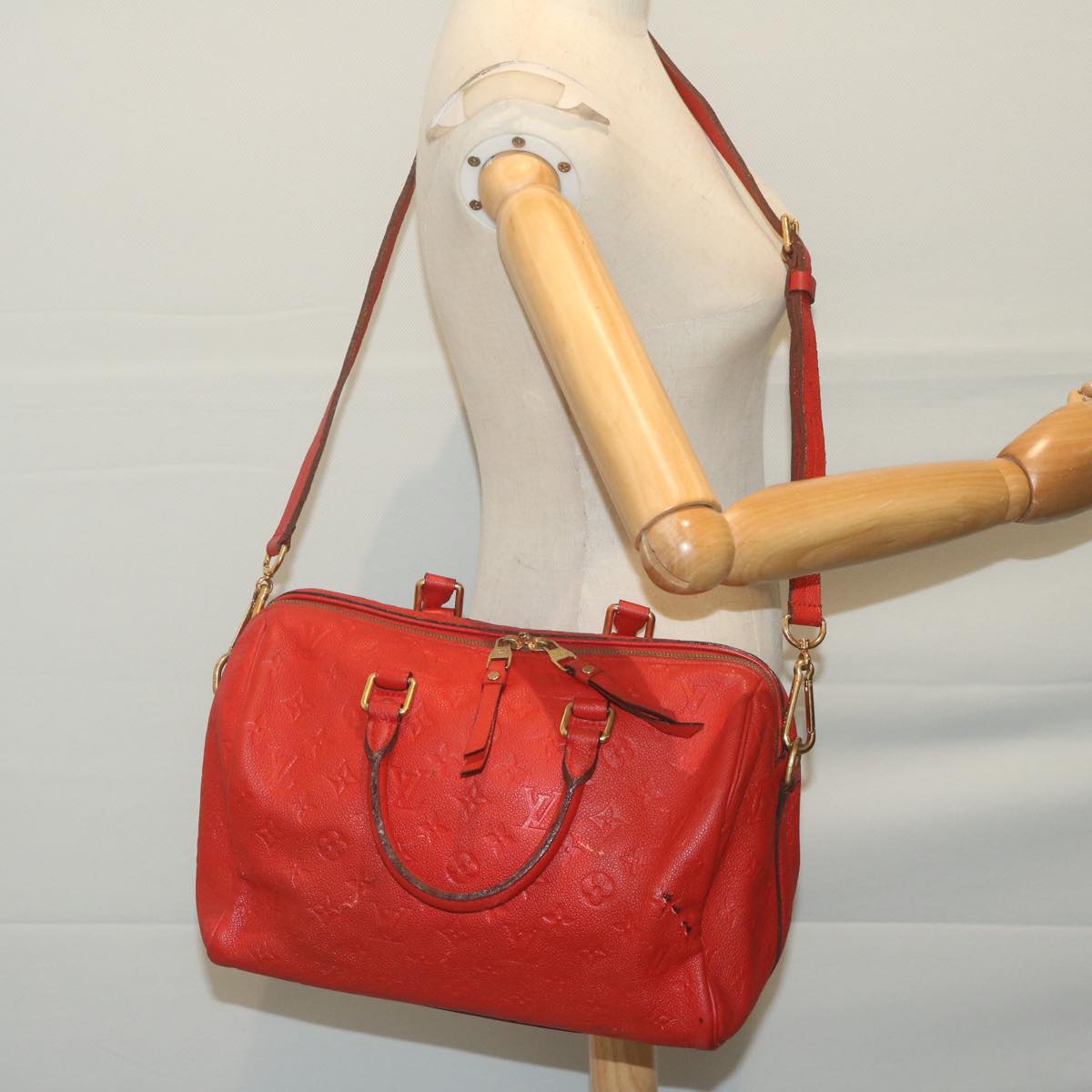 LOUIS VUITTON Monogram Empreinte Speedy Bandouliere 30 Bag 2way Red Auth ep3113