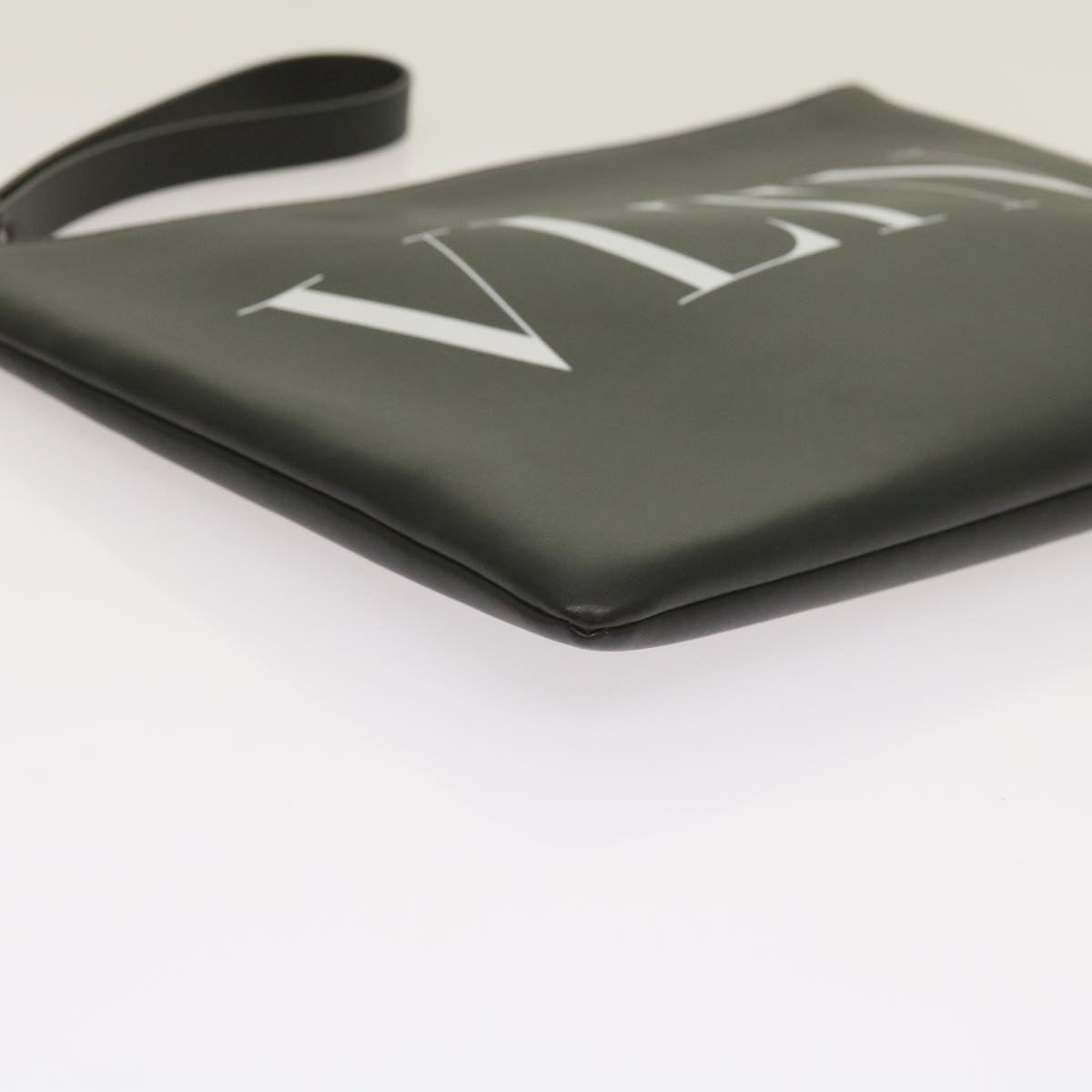 VALENTINO Clutch Bag Leather Black Auth ep3342