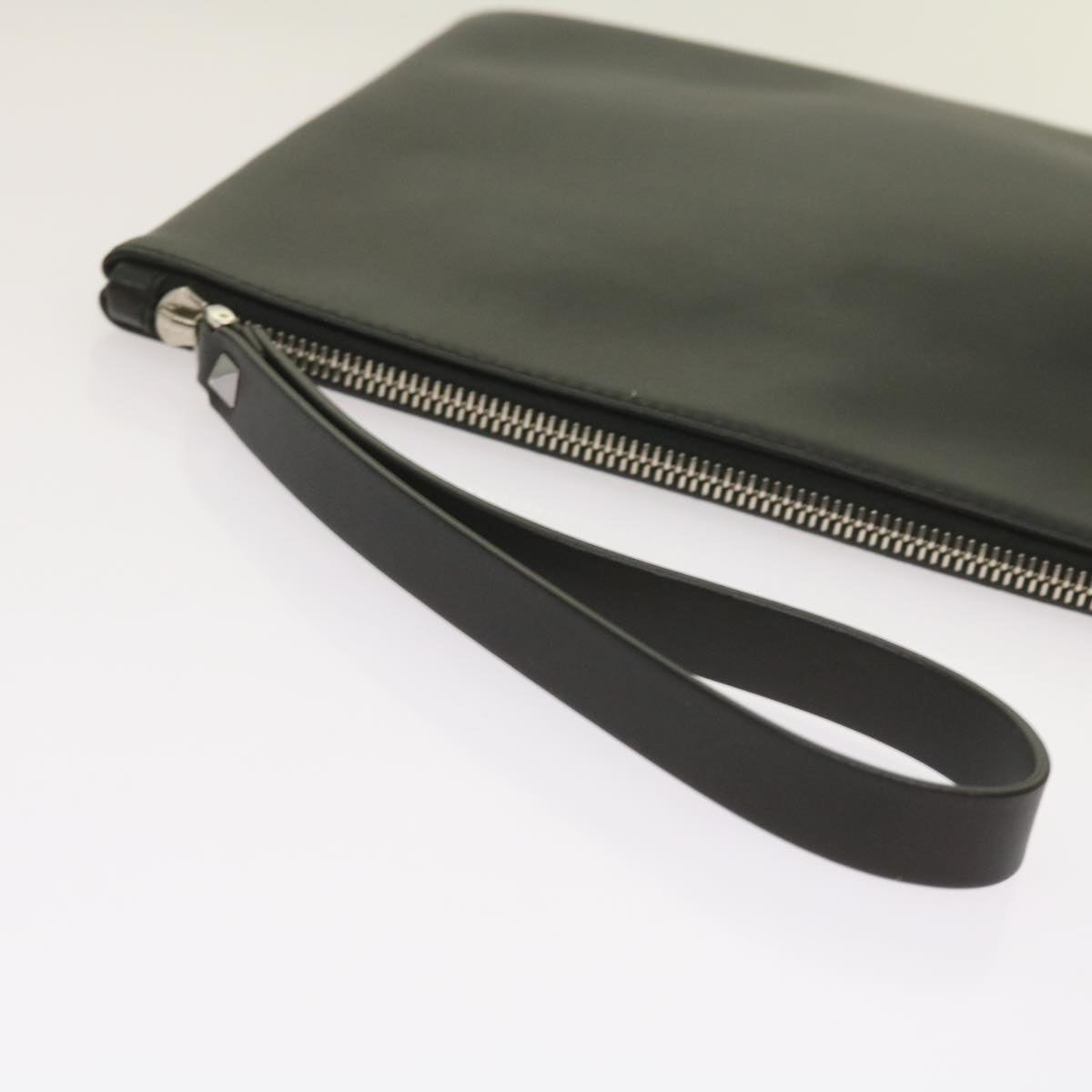 VALENTINO Clutch Bag Leather Black Auth ep3342