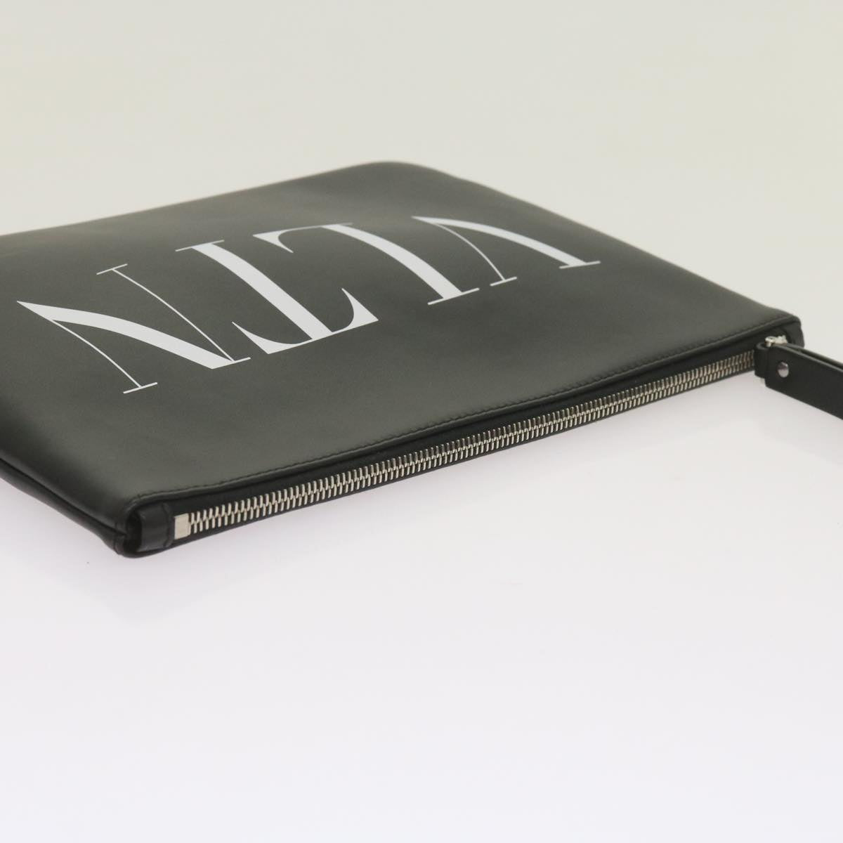 VALENTINO Clutch Bag Leather Black Auth ep3342
