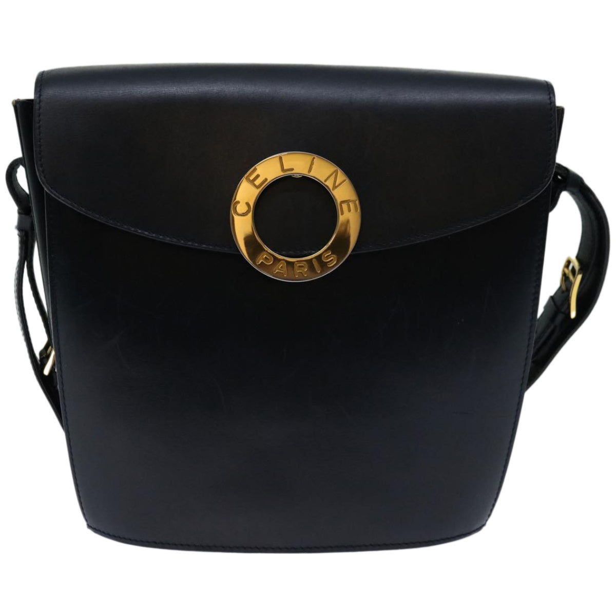 CELINE Shoulder Bag Leather Navy Auth ep3396