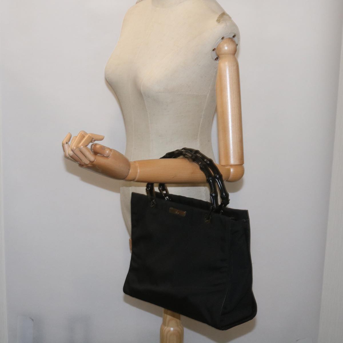 GUCCI Bamboo Hand Bag Canvas Black 002 1016 Auth ep3520