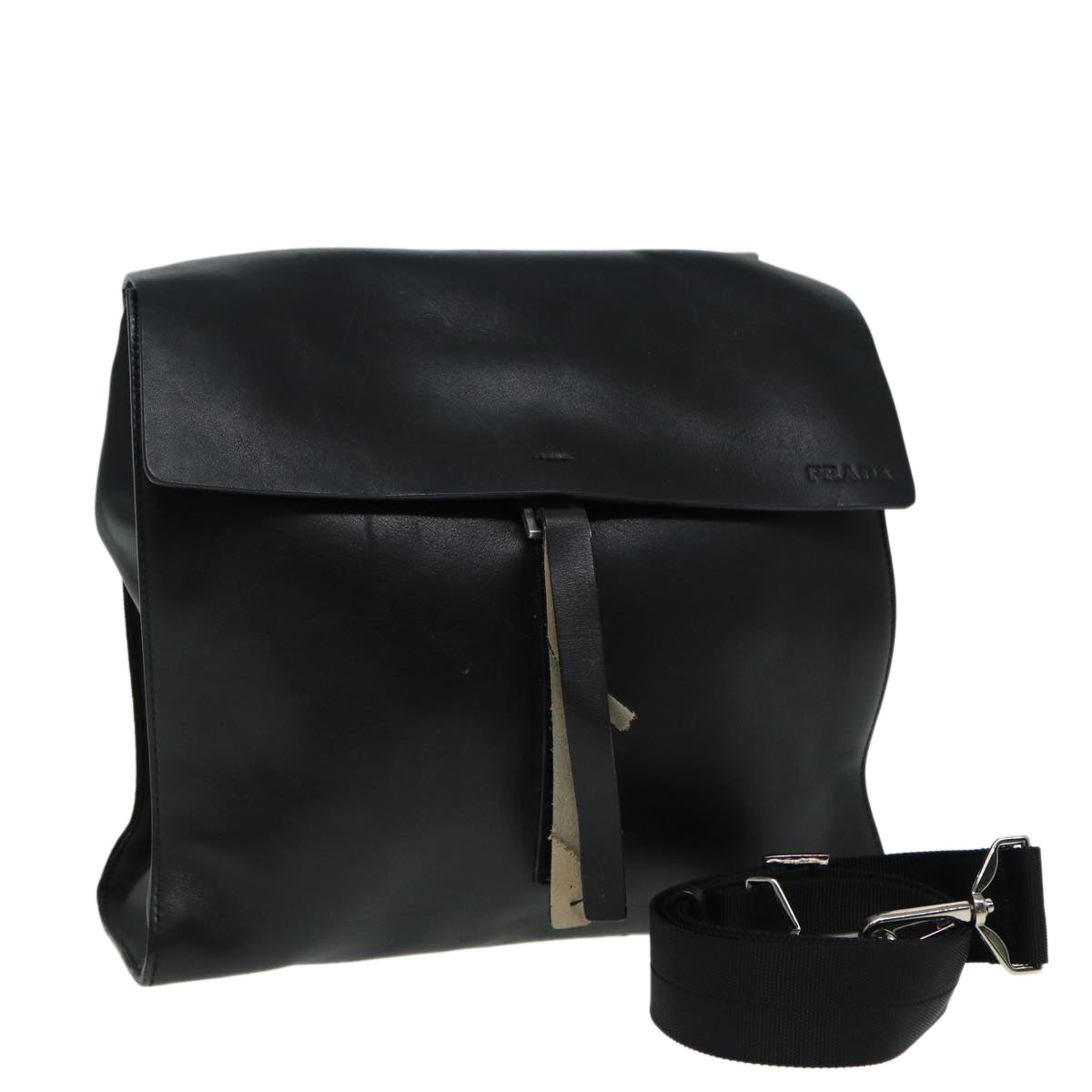 PRADA Shoulder Bag Leather Black Auth ep3608