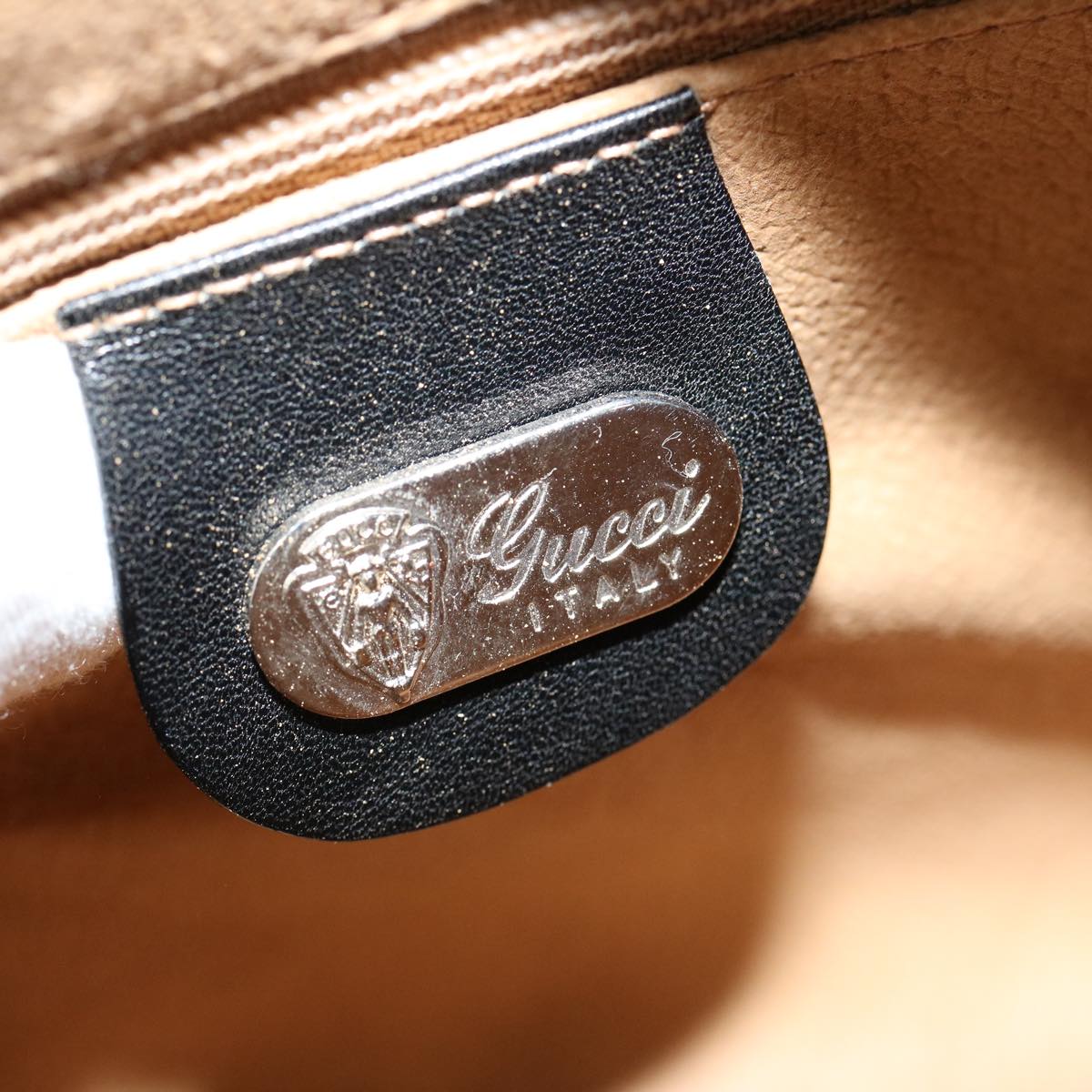 GUCCI Micro GG Canvas Shoulder Bag PVC Leather Beige Black Auth ep4221