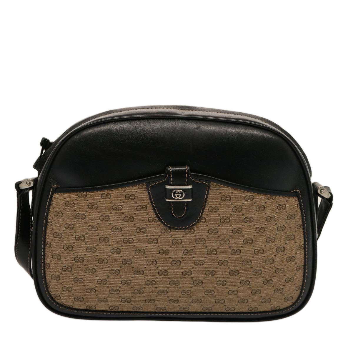 GUCCI Micro GG Canvas Shoulder Bag PVC Leather Beige Black Auth ep4221