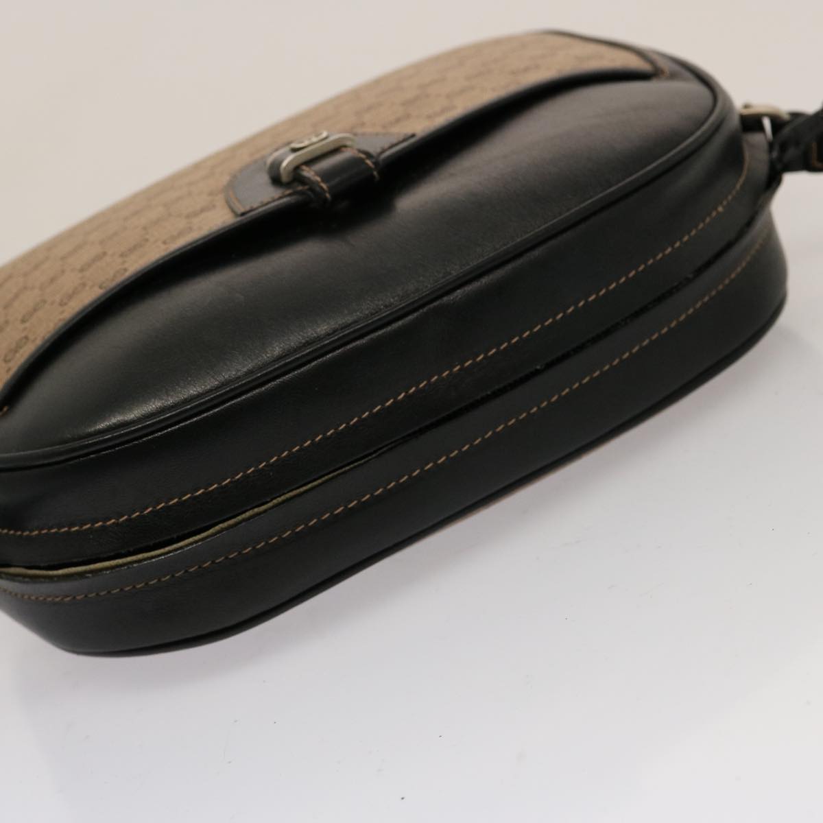 GUCCI Micro GG Canvas Shoulder Bag PVC Leather Beige Black Auth ep4221