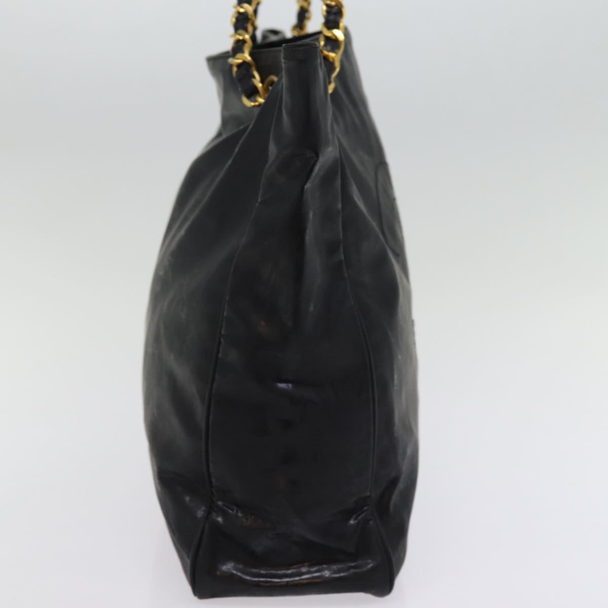 CHANEL Chain Shoulder Bag Coated Canvas Black CC Auth ep4383