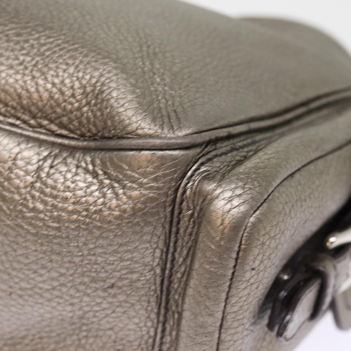 PRADA Shoulder Bag Leather Silver Auth ep4586