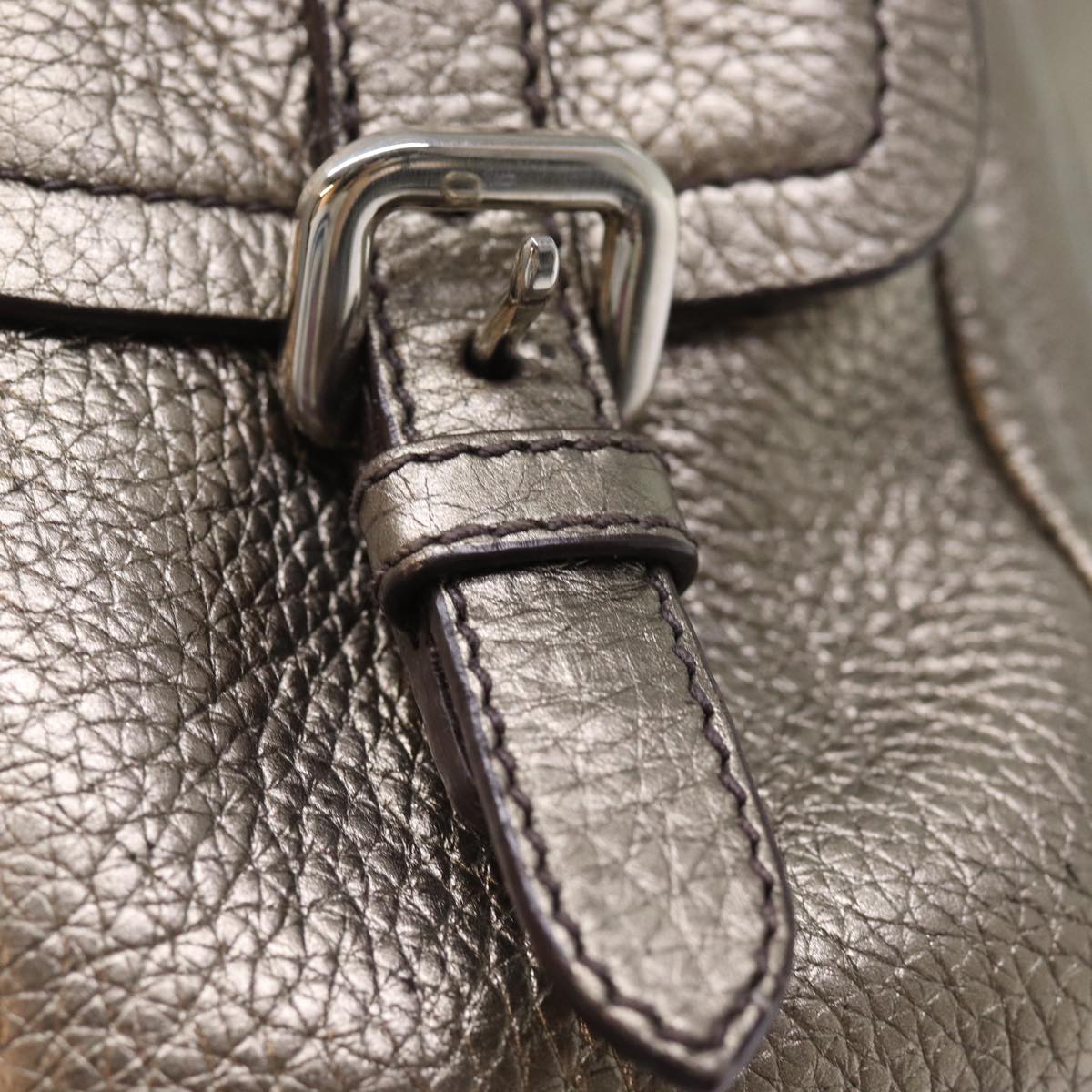 PRADA Shoulder Bag Leather Silver Auth ep4586