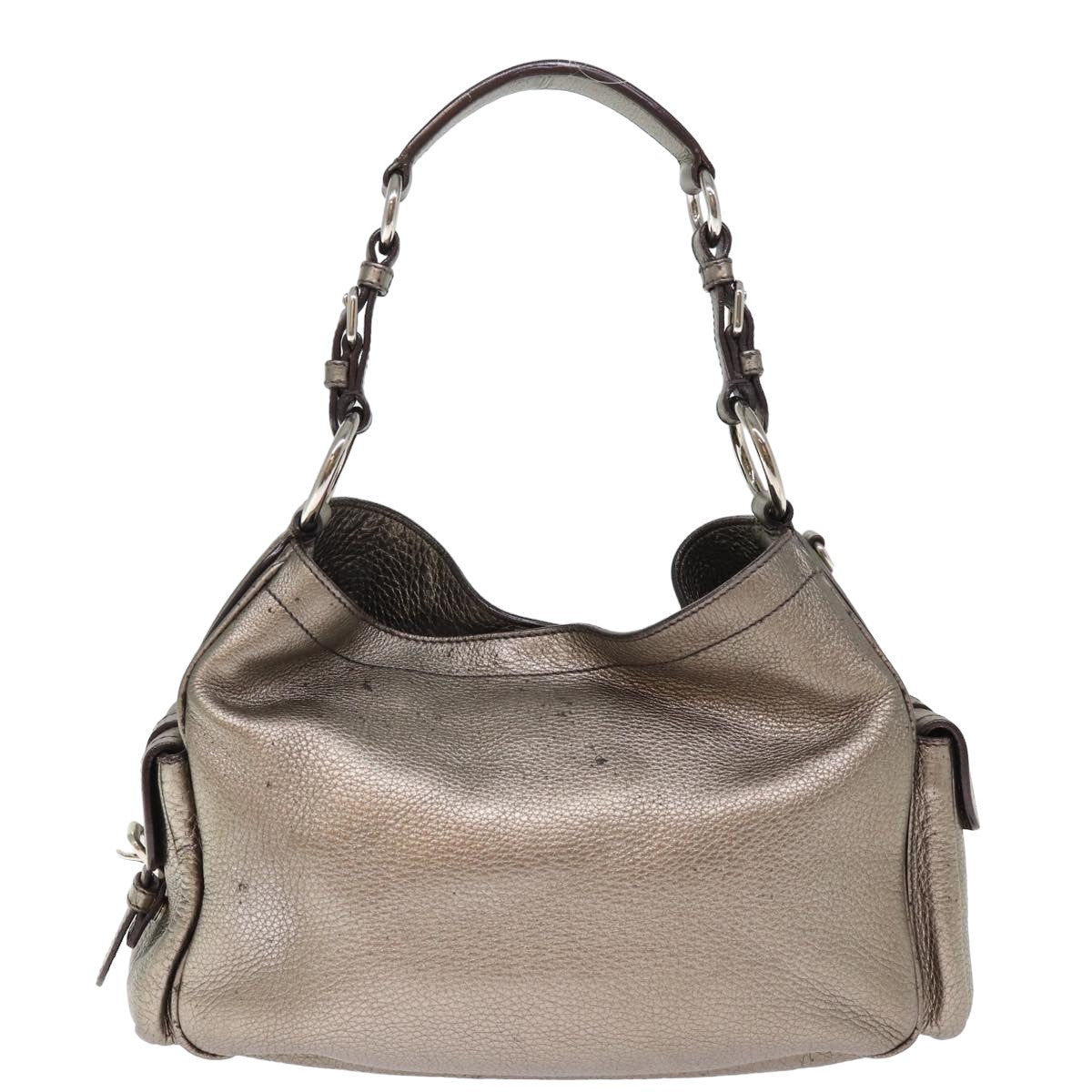 PRADA Shoulder Bag Leather Silver Auth ep4586