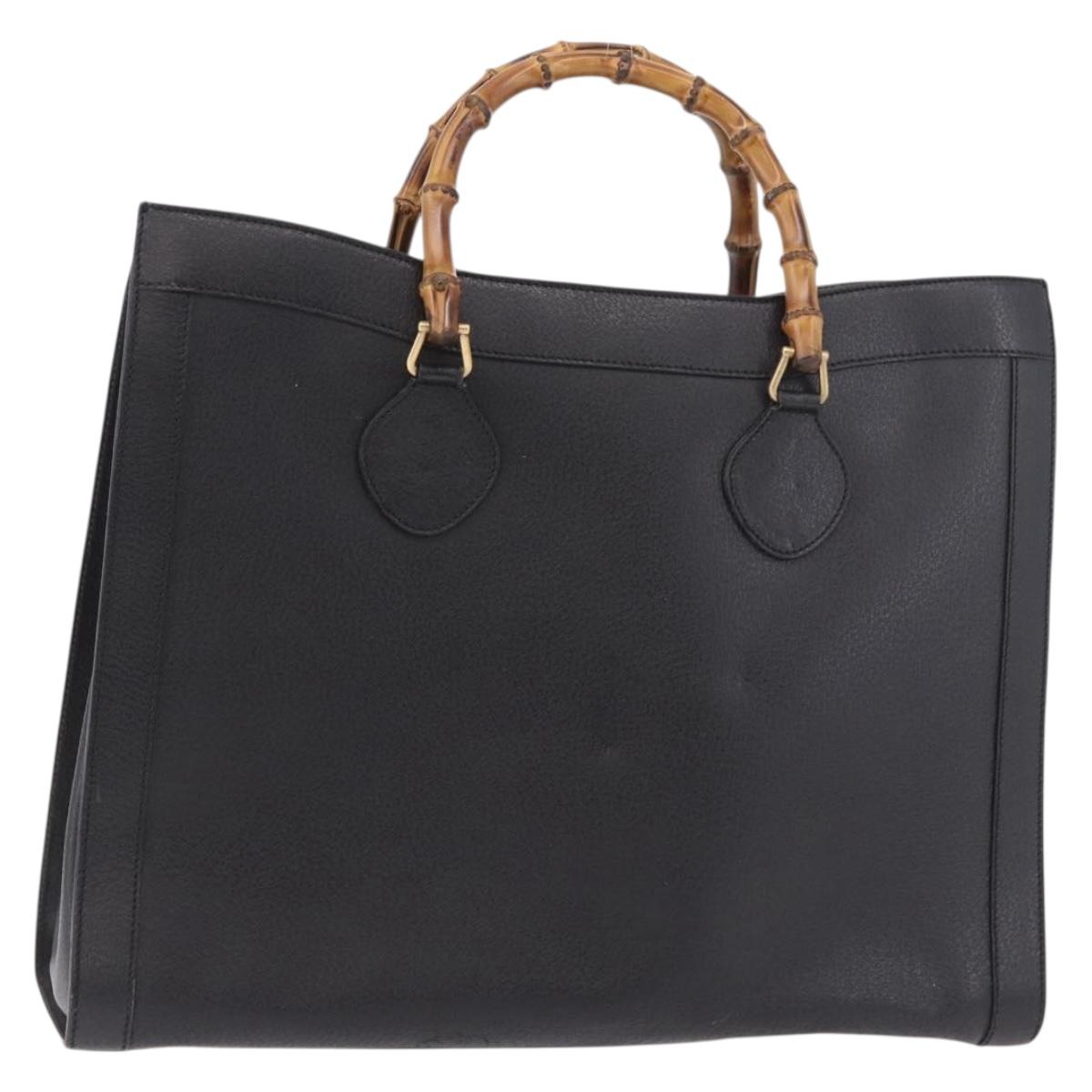 GUCCI Bamboo Hand Bag Leather Black Gold 002 1186 0259 Auth ep5273