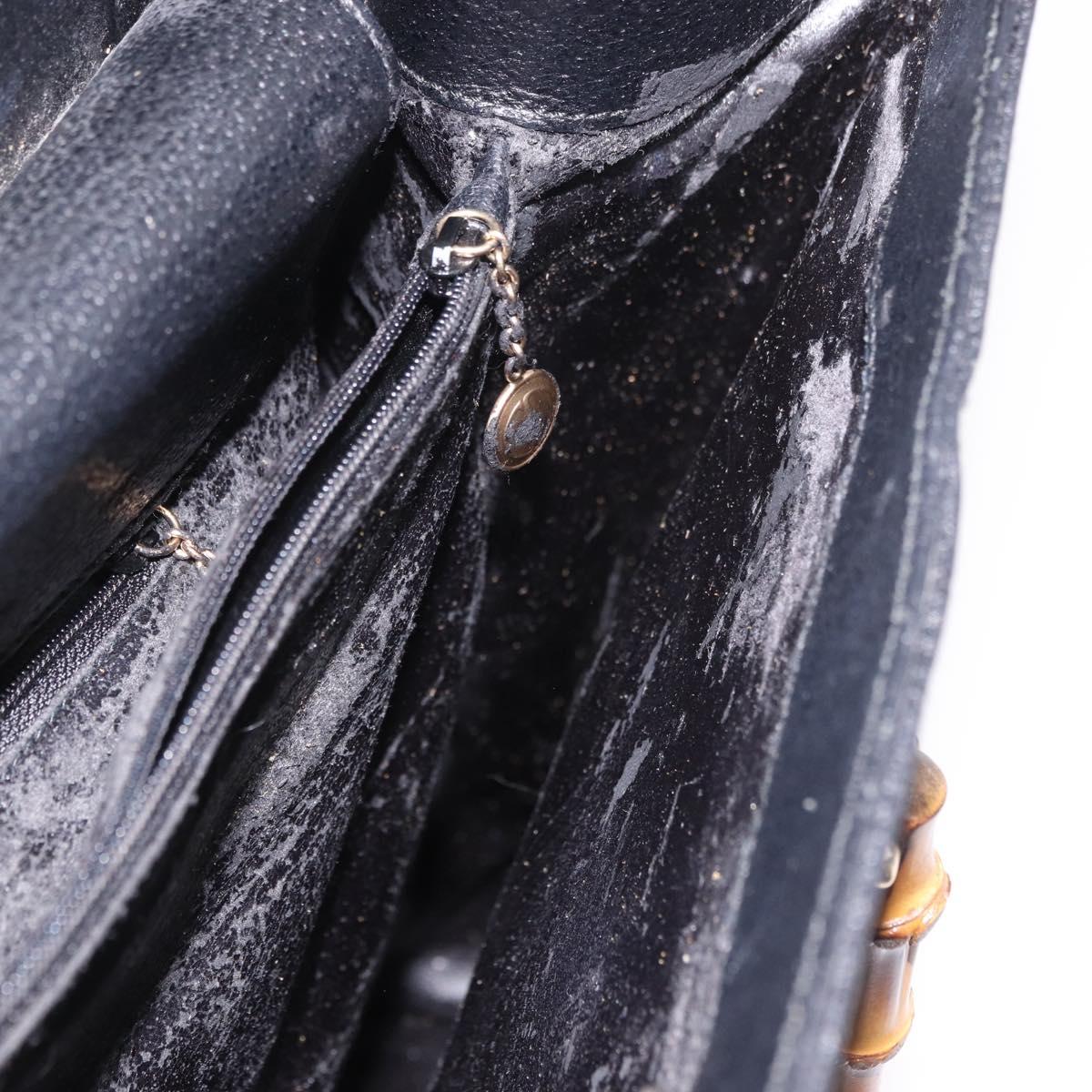 GUCCI Bamboo Hand Bag Leather Black Gold 002 1186 0259 Auth ep5273