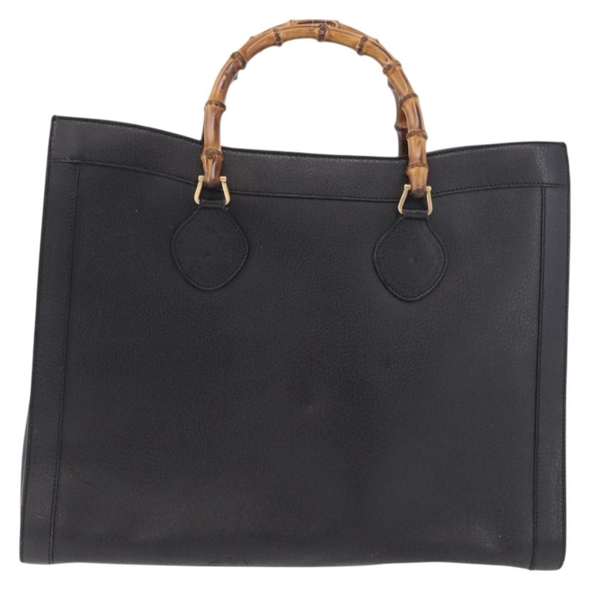 GUCCI Bamboo Hand Bag Leather Black Gold 002 1186 0259 Auth ep5273
